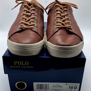 POLO RALPH LAUREN MEN’S LONGWOOD LEATHER SNEAKER PRE-OWNED.